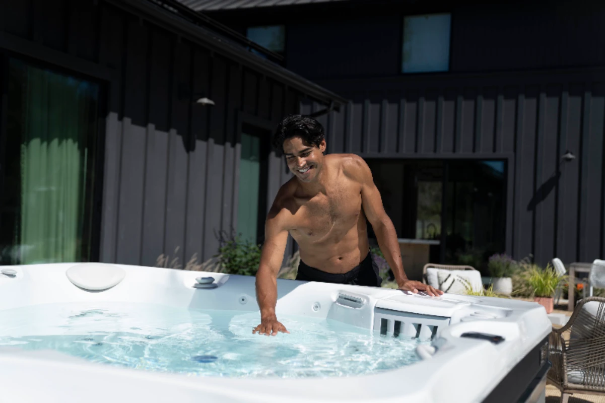 Man relaxing in a hot tub