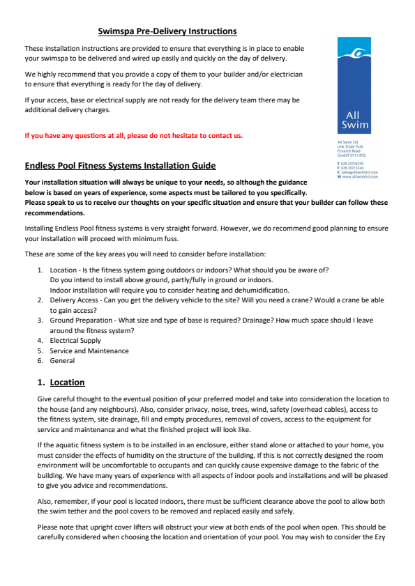 PDF Document -  Swimspa Pre-Delivery Instructions
